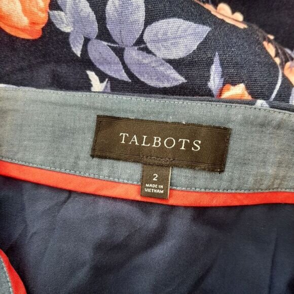 TALBOTS | Floral Cotton Blend Short Mini Skirt Navy Blue & Red Roses Sz 2 - Picture 11 of 12